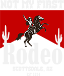 Red and white cowboy logo graphic featuring a bucking bronco and desert cacti.